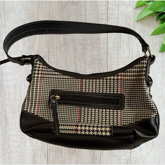 Chaps Black Houndstooth Shoulder Bag Purse - Picture 3 of 8